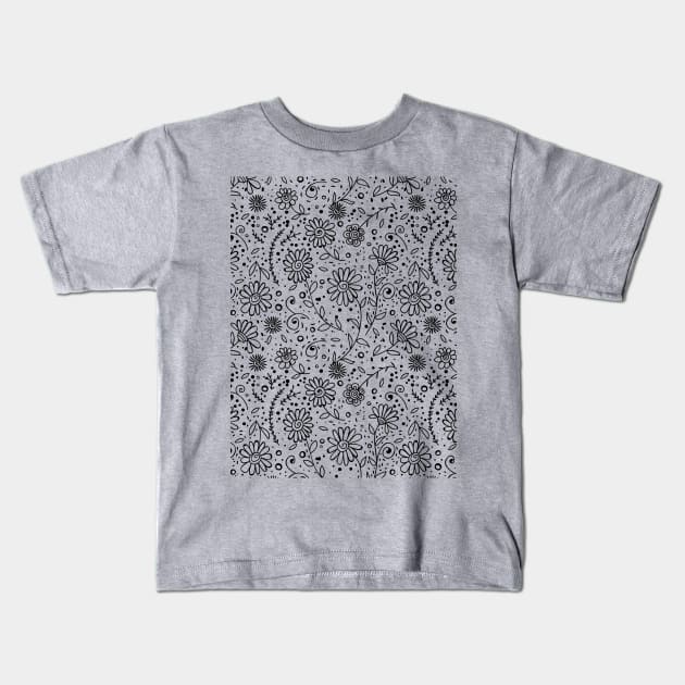 Doodle floral pattern Kids T-Shirt by katerinamk